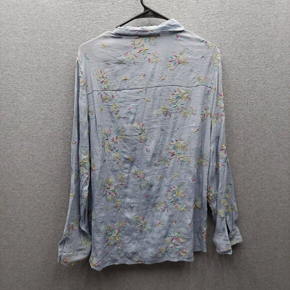 Hope Springs XXL Womens Button-Down Blouse With Floral Embroidery - Picture 3 of 3